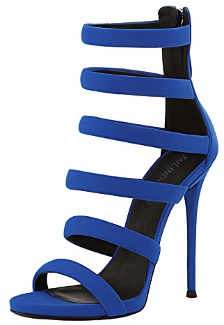 BeAUZQ Moda para Mujer Estilo Romano Gladiador Azul 13CM Tacón de Aguja Sandalias de Punta Abierta Sexy Stripper Club Nocturno Vestido de Fiesta Bombas Formales Zapatos Tamaño 34-46,Azul,44 EU