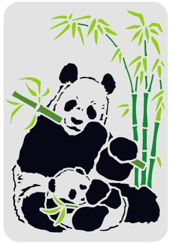 FINGERINSPIRE Plantillas de pintura de panda y bambú para dibujo de 29,7x21cm plantillas de plástico para mamá y bebé plantilla de decoración para pintar en madera piso pared y tela
