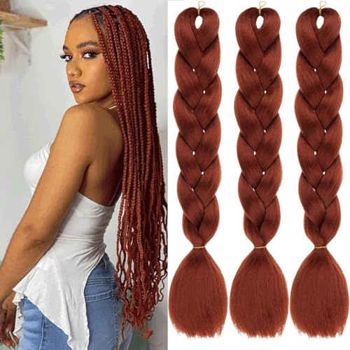 Xtrend 24 Inch 3Packs Jumbo Braiding Hair for Women Braiding Hair Extension High Temperature Copper Red Jumbo Braids for Twist Crochet Braiding Hair(3Packs,350#)…