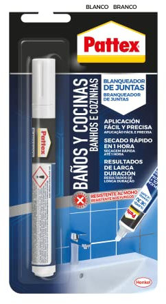Pattex Baños Y Cocinas, rotulador blanqueador de juntas blanco, resistente al moho, aplicación fácil y precisa, 1 rotulador x 7ml