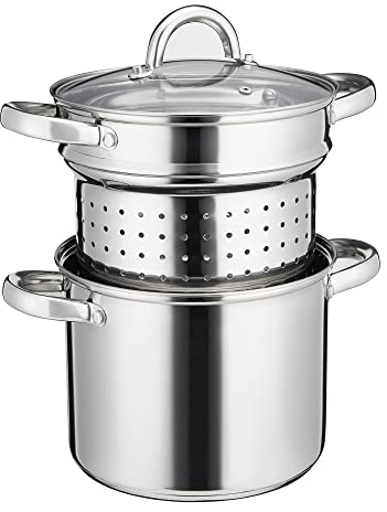 Cooks Professional Stainless Steel Pasta Pot l 5 Litre Stockpot with Glass Lid & Removable Strainer Insert | Thick Induction Base | Suitable for All Hob Types
