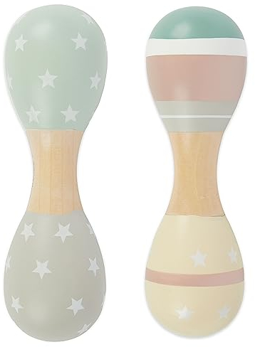 Bieco Baby Rassel Holz Star Dust | Hantelrassel | 2er Set | 19 cm | Kinder Rassel Musikinstrument | Holzrassel Baby Montessori Rassel Kinder ab 1 Jahr Rassel Baby 0-6 Monate Rasselring Baby
