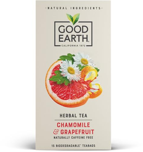 Good Earth Tea Co. Chamomile & Grapefruit Tea Bags - Naturally Caffeine-Free & Refreshing Herbal Tea with Zest Citrus notes of Lemongrass & Orange Peel - 15 Biodegradable Teabags