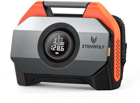 ETENWOLF VORTEX S6 Tire Inflator Portable Air Compressor for Heavy-duty Vehicle, Cordless Air Pump for Car & Inflatables with 19200 mAh Battery, 100% Duty Cycle & Dual Cylinder Bike Pump, Vivid Orange