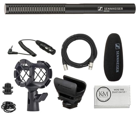 Sennheiser MKE 600 Shotgun Microphone Bundled with Universal Shockmount + 20-Feet XLR Microphone Cable + Microfiber Cleaning Cloth (4 Items)