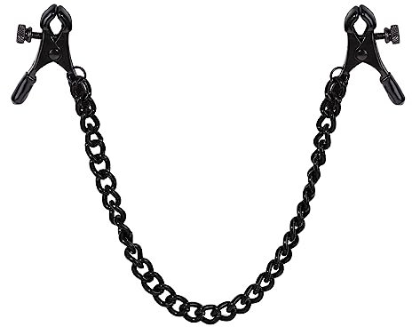 Strong Nipple Clamps with Chains for Women Non-Piercing Nipple Clips Adjustable Body Chain Pendants Decorations (Black (with Chain))