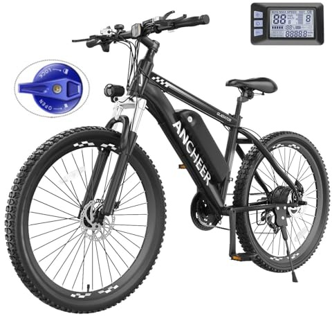 ANCHEER 26 Electric Bike for Adults, Peak 750W Ebike, 20/22MPH Electric Bicycle with 48V 374Wh / 48V 499Wh Battery(3H Fast Charge), LCD Display, Front Suspension, UL2849 Compliant, White Gladiator