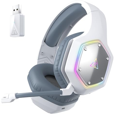 EKSA E1000WT Auriculares Gaming Inalámbricos 2.4GHz, Sonido Envolvente 7.1 Para PS4 PS5, Con Micrófono Cancelación de Ruido ENC y Luces RGB, 36 Hrs de Autonomía