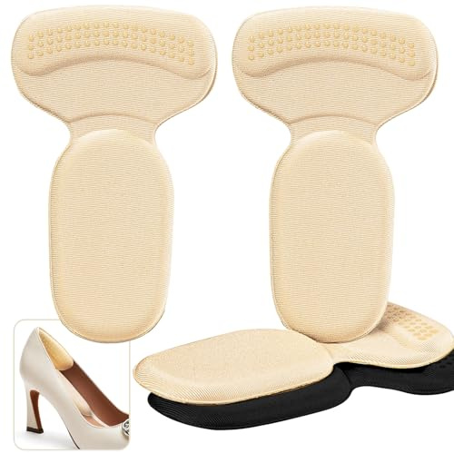 PHIXBEAR Heel Pads for Big & Loose Shoes, Pain Relief, Stop Slip and Blister, Large Grips Cushion Inserts to Make Men & Women Shoes Smaller Tighter (4 Pairs) 2 Apricot 2 Black