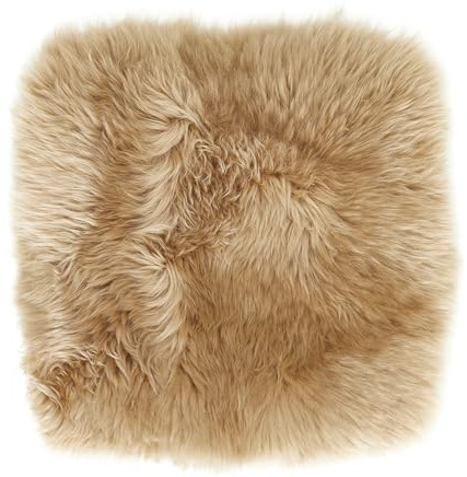 -LUXOR- living Sitzkissen Stuhl Echtfell, Flauschige Sitzauflage, Stuhlkissen, Lammfell Sitzkissen, Fell für Stühle, 34 x 34 cm Cognac, 1 Kissen