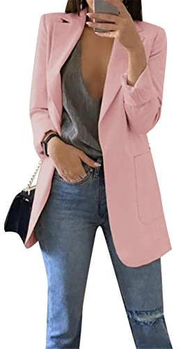 YMING Femmes Costumes De Unie Couleur Boyfriend Blazers Hiver Autumn Work Blazer Rose XXL