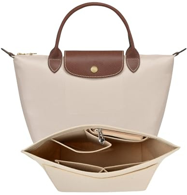 Shengxi Organizador de Inserción para Bolsos Longchamp Interior Organizadorde Fieltro Insertar Ligera Organizadores de Bolsos de Tote con Múltiples para Cosméticos Paraguas Llaves (Beige, S)