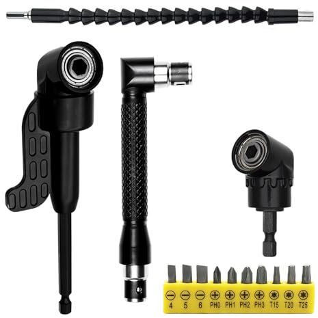 PPcdfre Juego de destornilladores angulares de 14 piezas, accesorio de ángulo de 105° para destornilladores inalámbricos, destornillador angular, extensión de taladro