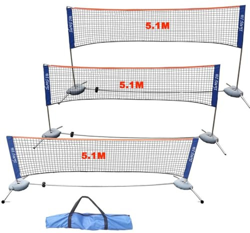 HI SUYI Portable Badminton Volleyball Tennis Net Set Multi-Purpose Sports Equipment with Poles Stand and Carry Bag for Kids Adult Outdoor Exercise