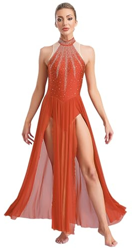 Zaldita Donna Abito da Ballo Lirico con Strass Abito da Pattinaggio Artistico Vestito da Danza Contemporanea Body da Latino Balletto Leotard Ballerina Dancewear A Arancione S
