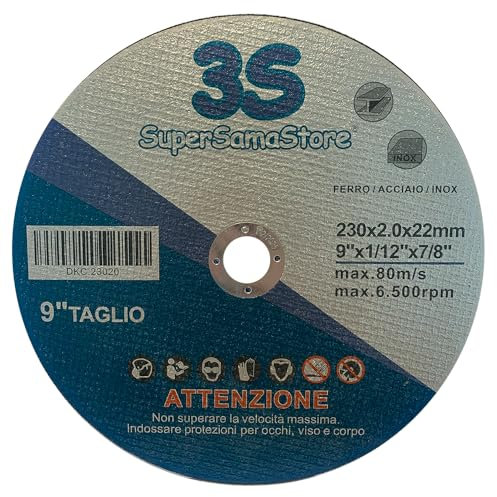 3S SuperSamaStore Disco da Taglio Professionale 9, Mola Acciaio Inossidabile, Acciaio al Carbonio, Ghisa, per Flessibile, Smerigliatrice, Flex, Frullino, Ø 230 x 2 x 22 Millimetri