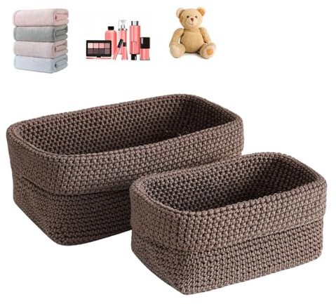 2 Stück Aufbewahrungskorb Geflochten,Häkelkorb Körbe Geflochten,Aufbewahrungskorb Set Für Wohnzimmer,Bäder,Büros,Küchen,Handtücher,Kosmetik,Spielzeug,Schmuck(Braun)