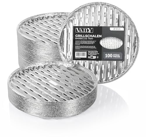 Vaily Alu Grillschalen Grillpfanne Rund 20er Pack - Tropfschale für BBQ, Camping und Küche - Aluschale für weniger Fett und Schmutz - Ø 34 cm