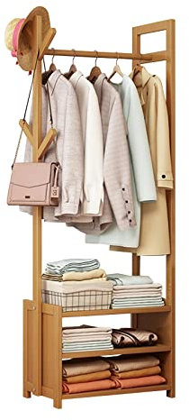 Générique Portant à vêtements Portable en Bambou – Organiseur de Garde-Robe Autonome à 7 Niveaux avec 4 Crochets, Solution de Rangement élégante pour la Chambre, Design Compact (50 x 29 x 165 cm)