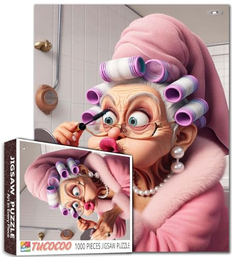 Old Grandma Makeup Jigsaw Puzzles 1000 Pieces for Adults Fashionable Old Woman Lady Loves Beauty Challenging Family Activity Games Challenging for Family or Friends Game 19.7 x 27.6 Inch