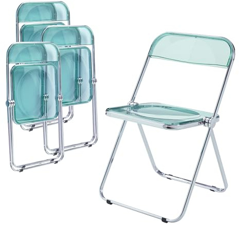 [en.casa] Juego de 4 Sillas Plegables Pornainen Transparentes para Eventos y Hogar Asiento Auxiliar Máx. 120 kg/Silla Estilo Moderno Diseño Estable 74 x 46 x 47 cm Acero Plástico - Verde Menta