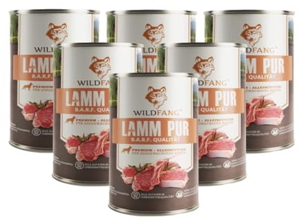Wildfang® Cibo umido per cani 800g – Premium Agnello Puro. Con ingredienti naturali, senza cereali e glutine. Senza zuccheri aggiunti, ideale per tutte le razze e cani senior – Confezione da 6