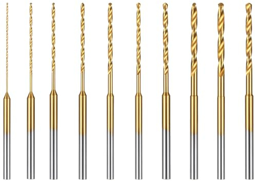 10Pack Mini Twist Drill Bit Set, 0.6mm-2.2mm Fully Ground Micro Drill Bits Shank Titanium Coated Tiny Drills Bit Hole Drilling Tool, High Speed Steel Jewelry Drills Bits for DIY Wood Bead, Hss 2.35mm
