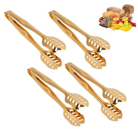 Tissting 4 st serveringstång kökstång 25 cm lång 304 rostfritt stål bakverkstång sockertång mattång koktång salladstång grilltång för bröllop fest bar buffet grill picknick guldblad