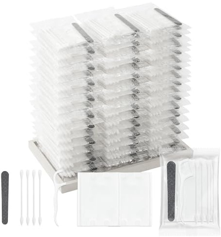 Lomgwumy Hotel-Toilettenartikel-Set, einzeln verpackte Toilettenartikel-Sets in Großpackung, enthält Wattepads, Wattestäbchen, Zahnseide und Nagelfeilen, geeignet für Reisen und Hotels (200er-Packung)