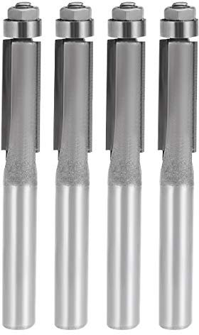 sourcing map Router Bit 1/4 Shank 1/4 inch Cutting Dia. 20mm Depth Flush Trim Bit with Bearing 2 Flutes Carbide for Woodworking Milling Cutter Tool 4pcs