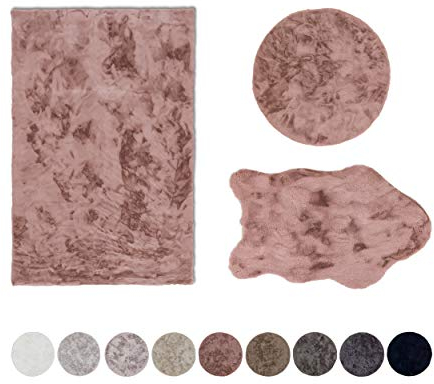 Schöner Wohnen Kollektion Hochwertiger Kunstfell Teppich flauschig - Teppich Wohnzimmer - Hochflorteppich Lammfell Schaffell - Dekofell Shape Altrosa 60 x 90 cm