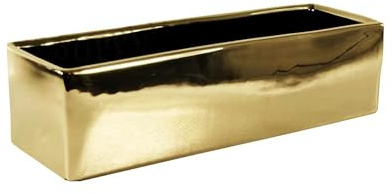 WGVI Long Rectangle Ceramic Planter Vase in Gold 12 x 4 x 4H, Block Rectangular Terrarium Box Pot, Flower Arrangement, Table top Centerpiece, Home Decor Organization Storage Container, 1 Pc.