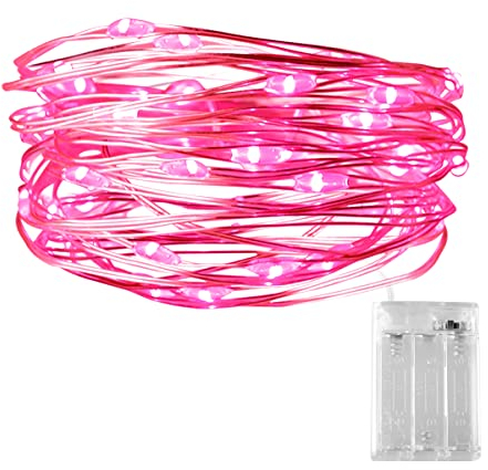 Dalugo Guirlande lumineuse à piles, 30 LED 3M/10FT IP65 lumières de fête étanches pour la fête d'anniversaire de Noël (Rose)