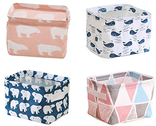 ASFINS Caja Almacenaje Tela, 4pcs Cestas Almacenaje Bebe Cestas Organizadoras con Manijas para Hogar, Oficina, Estanterías, Armarios, Ropa, Juguetes y mas (20 x 14 x 15,5cm) -B004