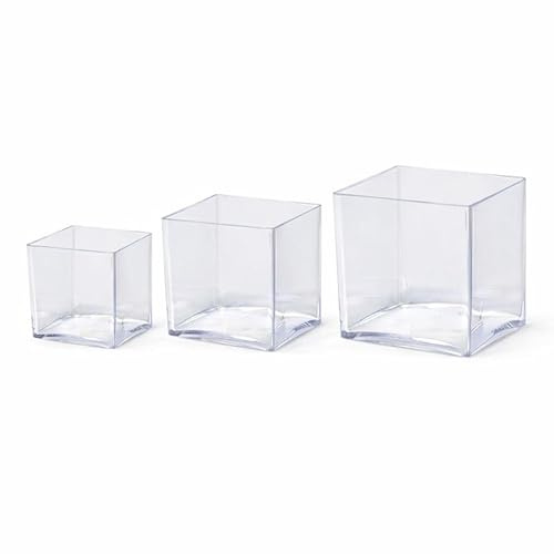 Floralcraft® Clear Acrylic Cube Vases – Pack of 2 Sets (6 Cubes Total) | 10cm, 12.5cm & 15cm | Shatterproof Wedding & Event Vases