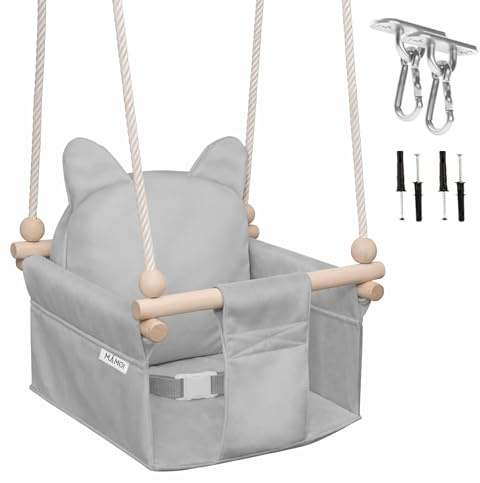 MAMOI Balançoire pour enfants avec ceinture de sécurité, hauteur réglable 150–190 cm, balançoire pour la maison, construction stable, siège en velours, montage facile
