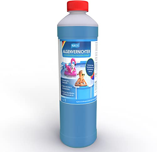 AGUALEVE® Algenvernichter 1 Ltr. | Algizid zum Algenschutz & bei Algenbefall | wirkt zudem desinfizierend (ohne Chlor) & als Poolklar |für Pools, Aufstellpools, Whirlpools, etc. | Made in Germany