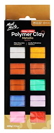 Mont Marte Polymer Clay Set Metallic – 10 Pieces – 100g – Soft, Even Texture – Easy to Shape – Clay for Pottery, Modelling and Handicraft
