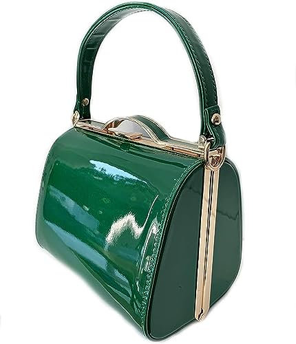 Patent Clutch Bag, LeahWard Women's Top Handle Clutch Bag, Chain Strap Cross Body Bag, Handbag Wedding Evening Bags 16688 (Green)