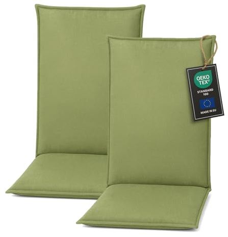 Pillows24 - Hochlehner Auflagen 2er Set - 120x50cm – 8cm Dick - Premium-Material 200gsm, Wasserabweisend | Sitzauflagen Hochlehner | Gartenstuhlauflagen für Gartenmöbel | Grün