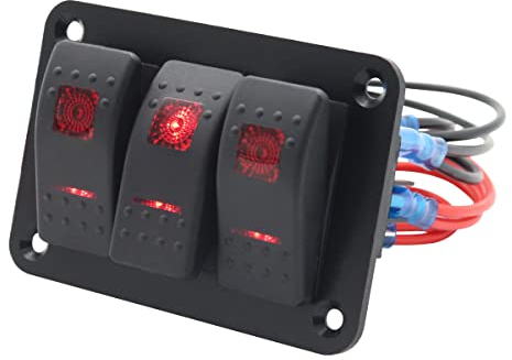 3 Gang Wippschalter Panel, MoreChioce 12V/24V EIN/Aus Kippschalter Vorverdrahteter Wippschalter Wasserdichtes Rocker Switch Panel mit Rote LED für Auto Marine Boot Wohnmobil LKW
