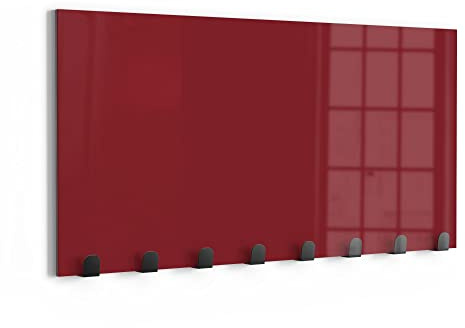 DEQORI Appendiabiti da parete in vetro e metallo, tinta unita, rosso scuro, 60 x 30 cm, design moderno, pannello appendiabiti per corridoio, soggiorno e camera da letto, magnetico e scrivibile