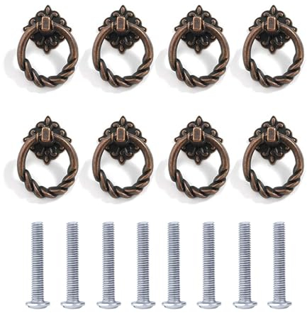 8 Pezzi Maniglie per Mobili Vintage, Maniglie Cassetti Pomelli per Porta Maniglie ad Anello per Mobili, Maniglia per Armadio in Lega con Viti, Pomelli per Mobili per Armadi Porte Cassetti Armadietti