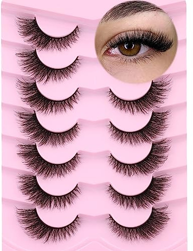 False Lashes Natural Look Faux Mink Lashes Fluffy Fake Eyelashes 16MM Cat Eye Lash Wispy False Eyelashes 7 Pairs