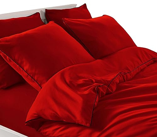 Cotton Market Bettwäsche 135x200 cm - Bettwäsche Baumwoll-Mikrofaser - Bettwäsche-Sets 2 Teilig - Bettbezug 135x200 cm und 1 Kissenbezug 70x80 cm - Rot