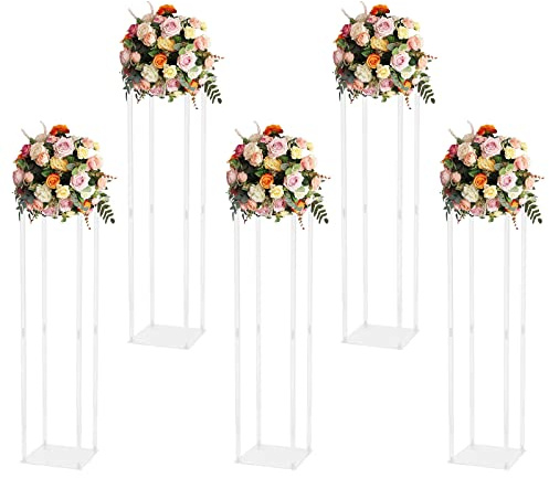Kathring 5 Pieces Acrylic Flower Stand, 39.4 Rectangular Column Clear Acrylic Floor Planter Wedding Centerpiece, Birthday Party Wedding Table Decoration