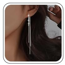 Inateannal Strass Kette Quaste Ohrringe Silber - Lange Baumeln Kristall Ohr Jacke CZ Lineare Tropfen Schmuck Für Frauen Und Mädchen