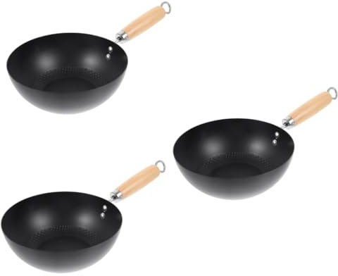 Garneck 3 Mini Padelle Wok in Ferro Battuto Per Fornelli A Gas Piccole Pentole Da Cucina