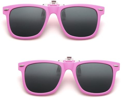 FUIPVGI 2 Pièces Clip Lunettes de Soleil Enfant Clip Lunettes de Soleil Polarisées Lunettes Polarisant Pour Garçons et Filles Surlunettes de Soleil Polarisées Flip Up Solaire (Rose)