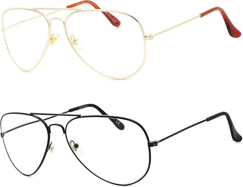 NEW VISION 2 Pack läsglasögon herr retro pilotglasögon UV400 läsglasögon för män kvinnor NV8132 (guld + svart, 2,5, dioptri)